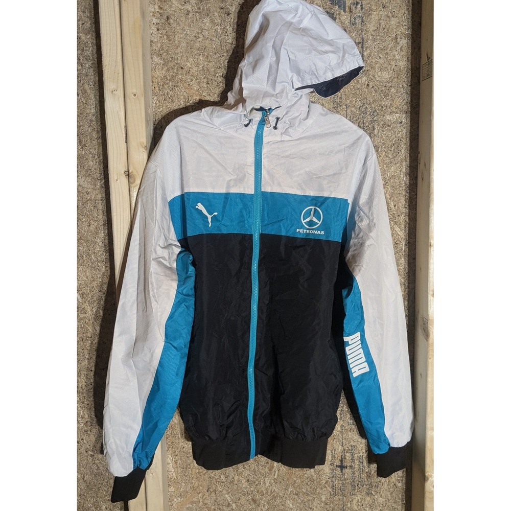 Puma Mercedes AMG Petronas F1 Team Windbreaker Jacket White Black Teal Hooded L
